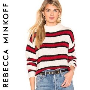 REBECCA MINKOFF Taylor Sweater in White & Multi Stripe Wool Mohair